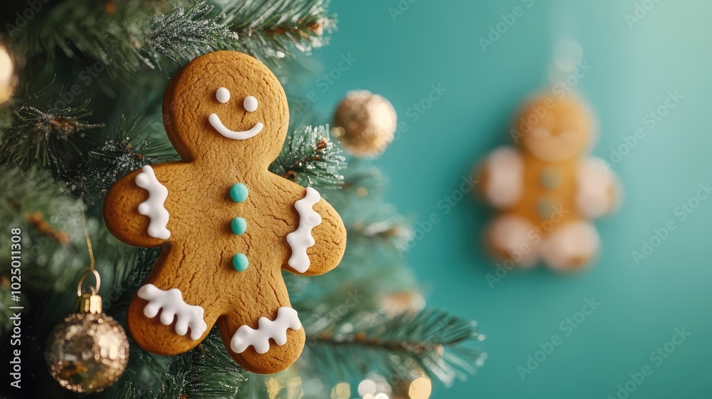 Gingerbread men decorating a tree. AI generated illustration.
