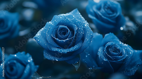 Fototapeta Naklejka Na Ścianę i Meble -  blue rose with drops