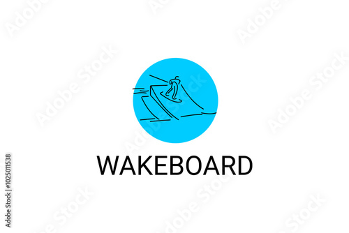 wakeboard sport vector line icon. a wakeboarders playing wakeboard in the water. sport pictogram, vector illustration.