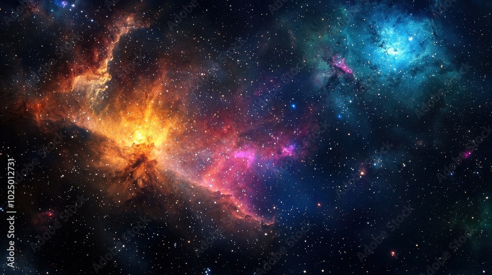 Fototapeta premium Vibrant Cosmic Nebula in Deep Space with Stars and Galaxies, Ai Generation