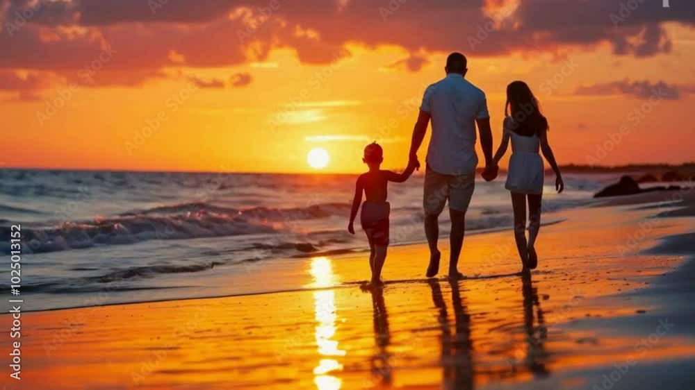 couple with child walking on the beach couple with child walking on the beach