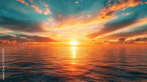 Serene sunset over tranquil ocean waters