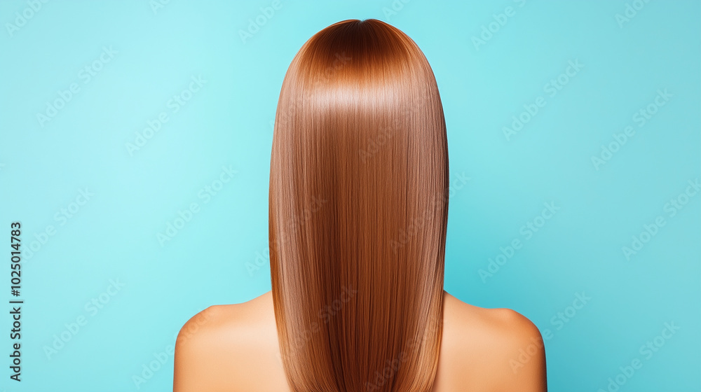 Naklejka premium A model with perfectly styled, glossy hair that looks incredibly healthy and luxurious. The lighting emphasizes the shine and smoothness. Hair care concept