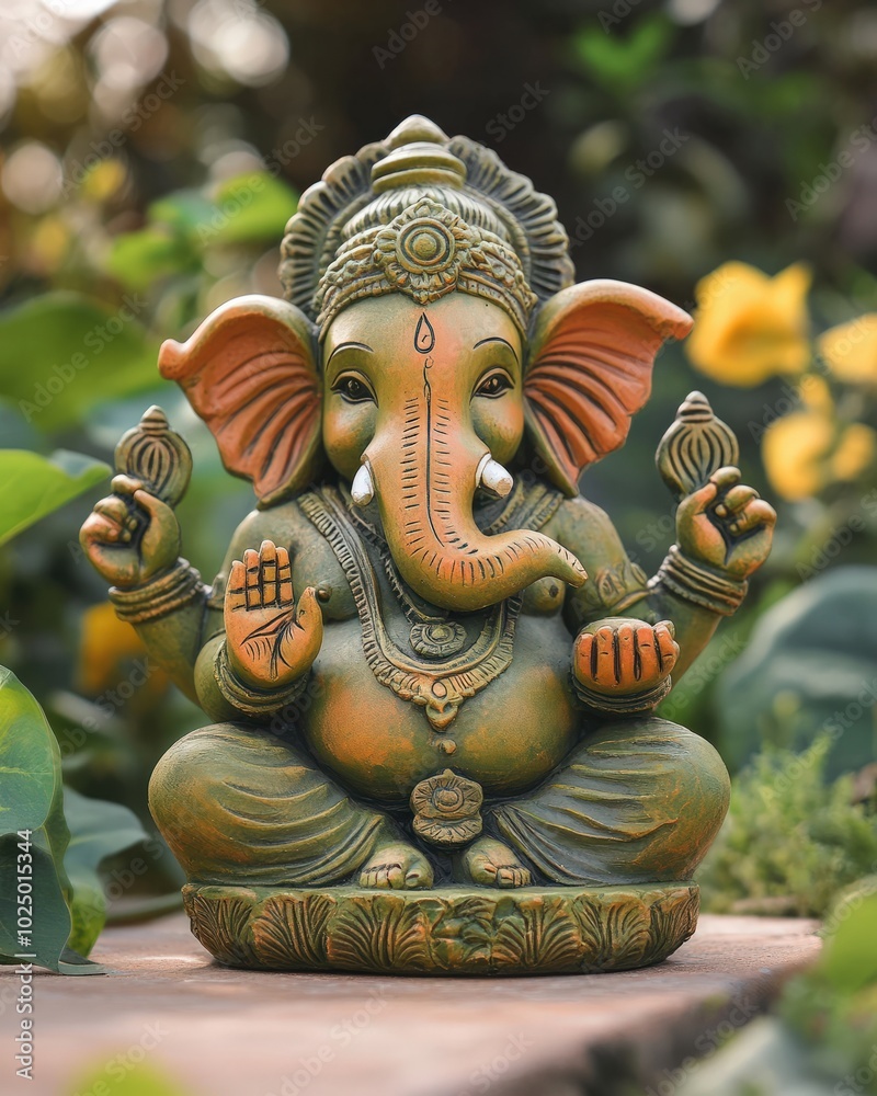 Fototapeta premium An eco-friendly idol of Lord Ganesha crafted from biodegradable clay
