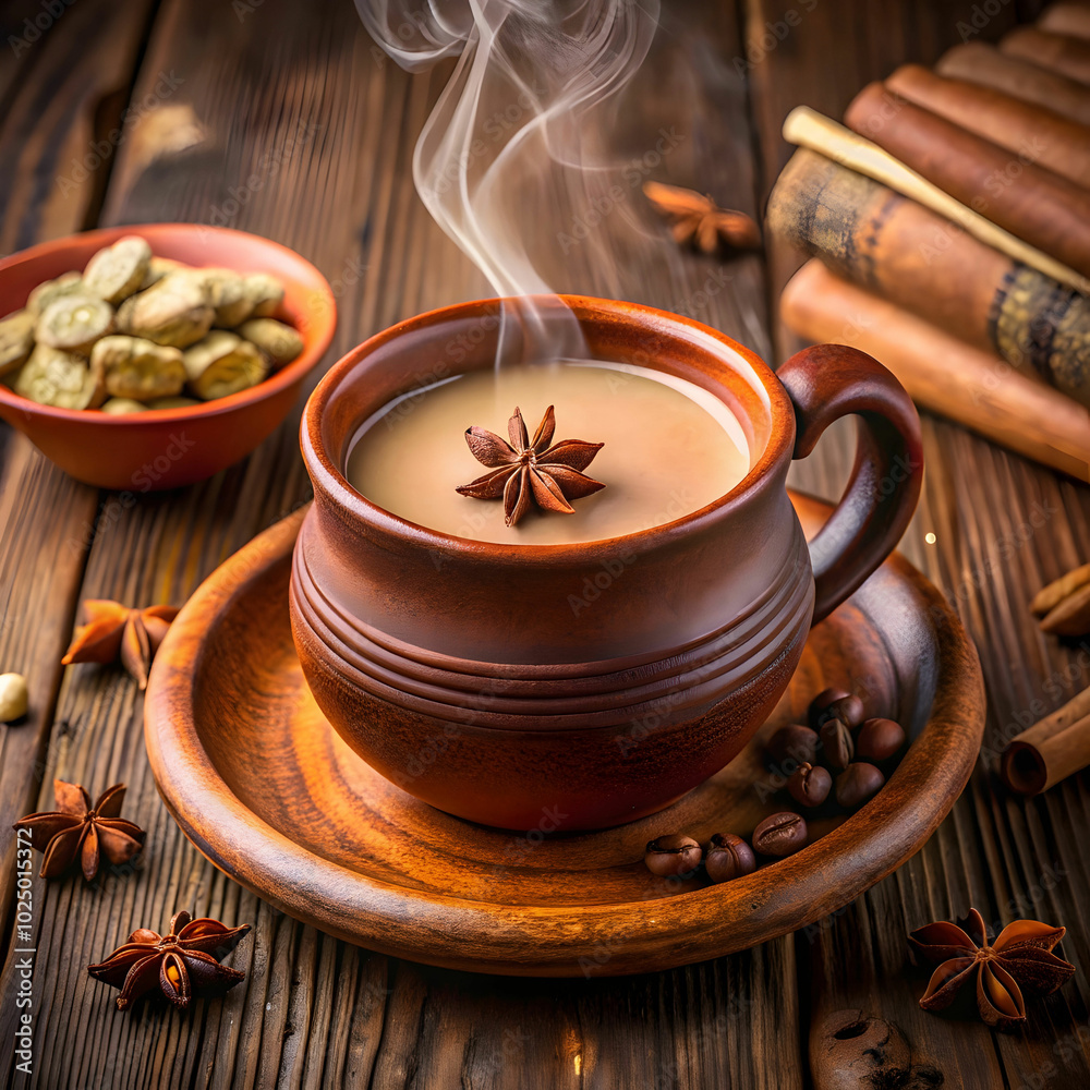 A steaming cup of masala chai A steaming cup of masala chai