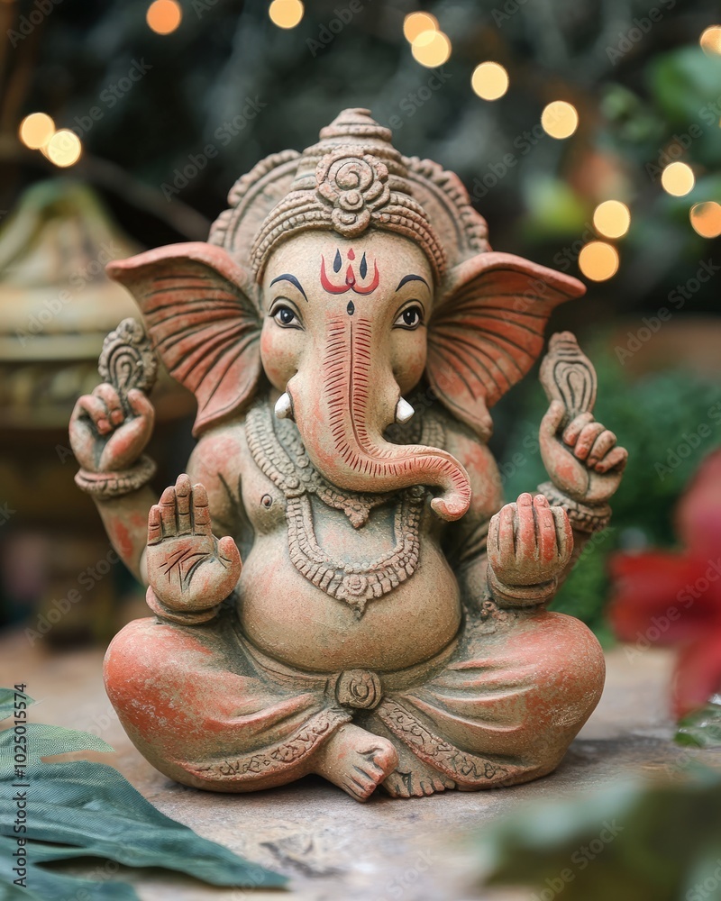 Fototapeta premium An eco-friendly idol of Lord Ganesha crafted from biodegradable clay