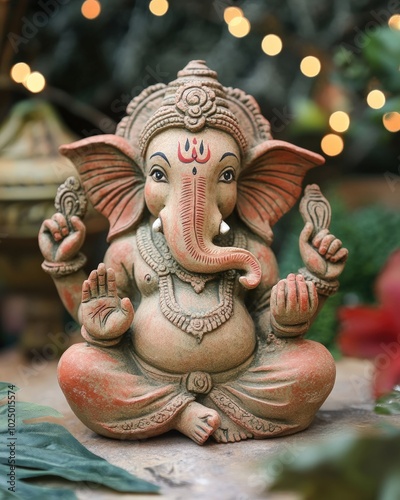 An eco-friendly idol of Lord Ganesha crafted from biodegradable clay