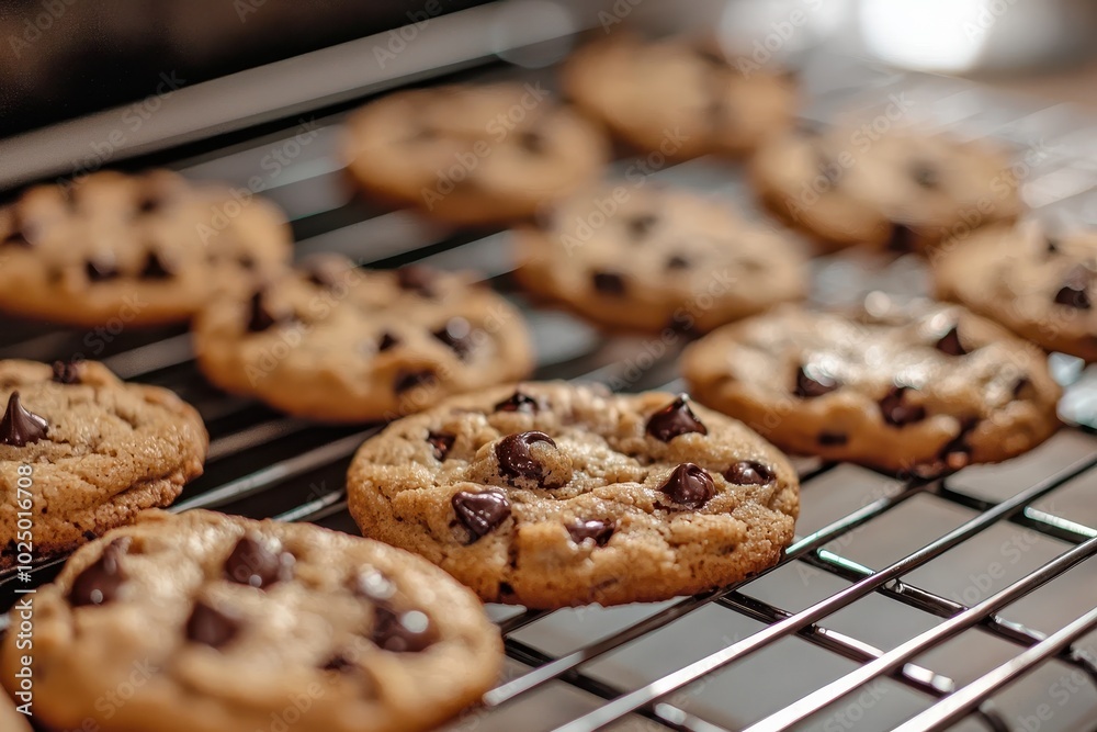 Freshly Baked Golden Cookies on Cooling Rack Freshly Baked Golden Cookies on Cooling Rack