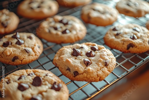 Fresh Golden Cookies Cooling on a Rack