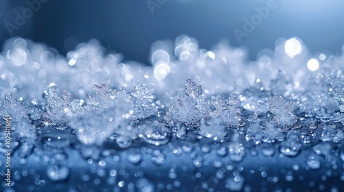 Close-up of delicate ice crystals with blurred background.