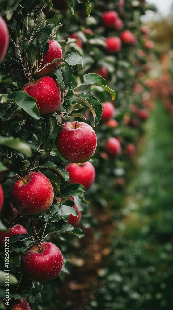Lush Orchard During Apple Harvest Season