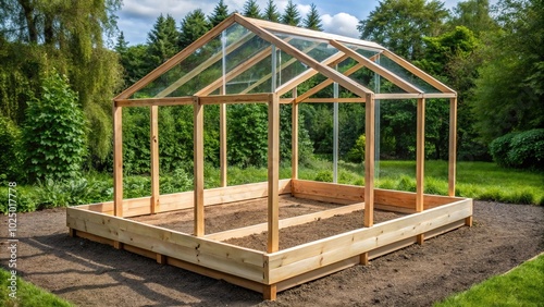 Minimalist wooden base fragment of greenhouse frame