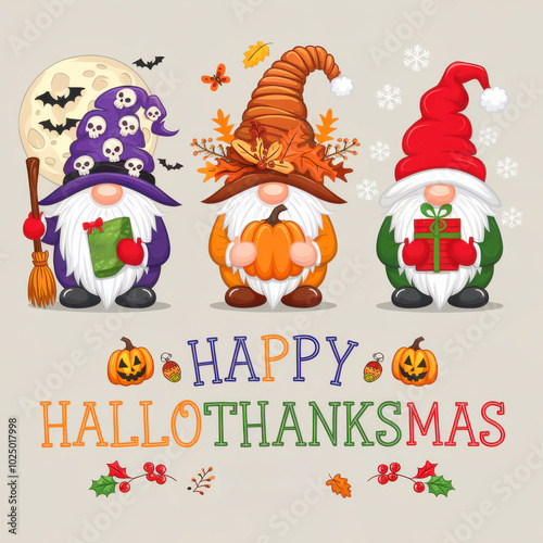 Holiday Gnomes Halloween Thanksgiving Christmas Design

 photo