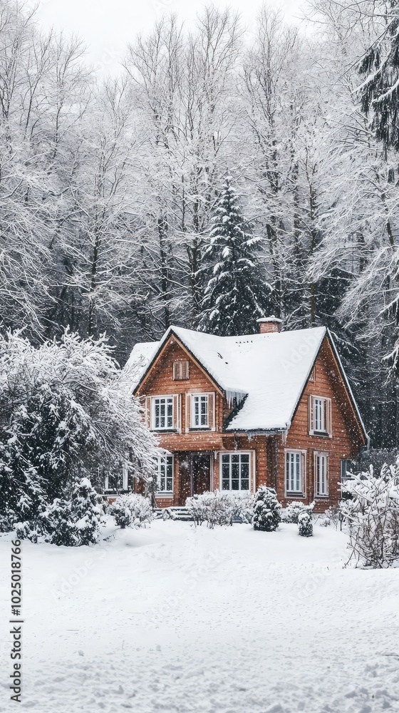 Quaint Winter Landscape with Charming European Home Quaint Winter Landscape with Charming European Home