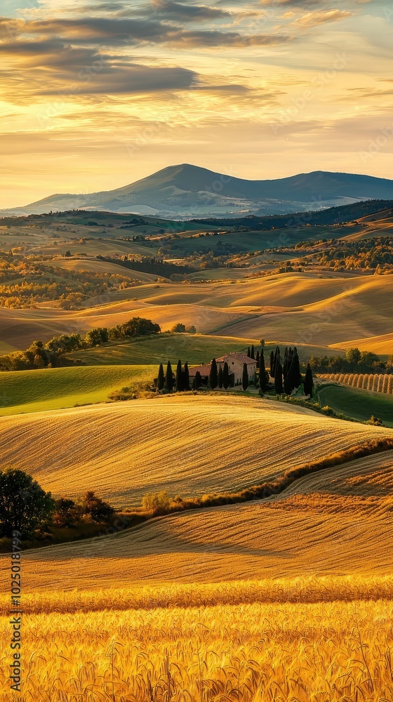 Fototapeta premium Serene Countryside Landscape at Sunset