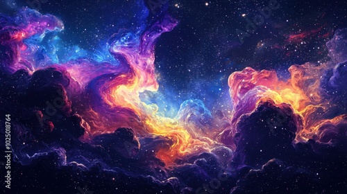 Vibrant cosmic nebula with swirling colors and stars