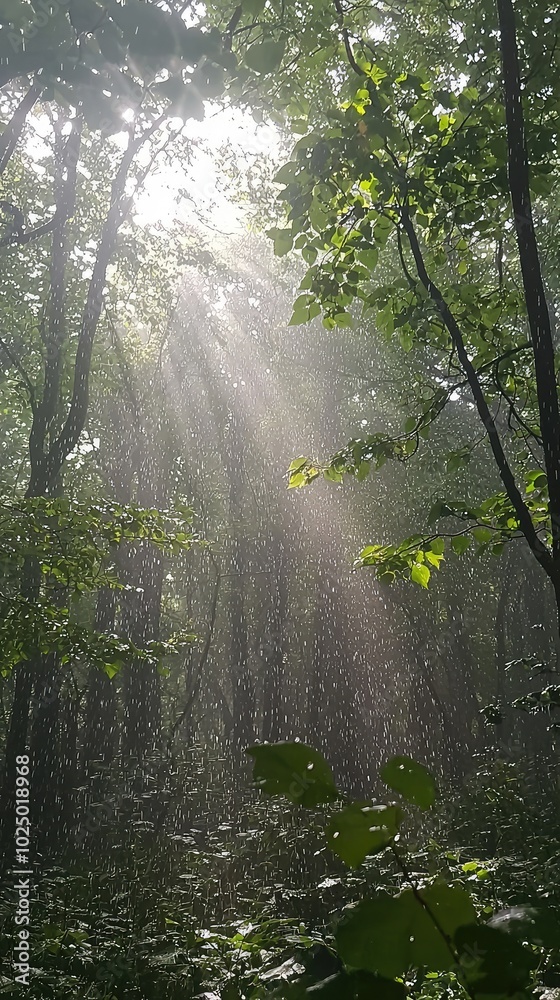 Serene Forest Scene During Rainstorm with Sunlight Serene Forest Scene During Rainstorm with Sunlight