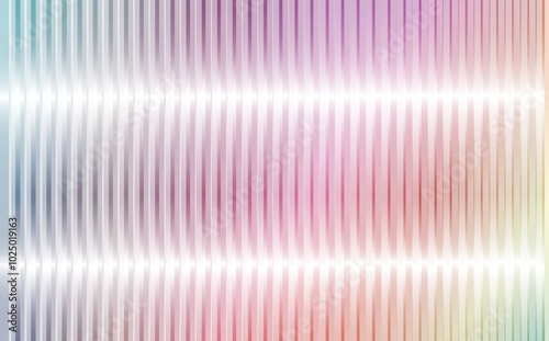 Colorful abstract gradient background with trendy ribbed glass effect. Rainbow acrylic reeded fluted panel. Vector illustration