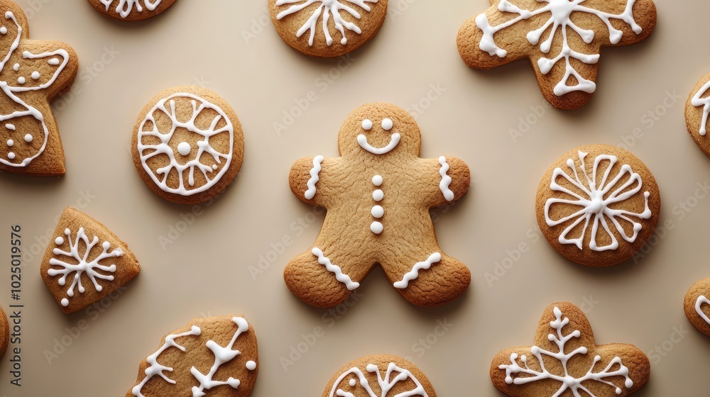 Gingerbread cookies on beige background. AI generated illustration. Gingerbread cookies on beige background. AI generated illustration.