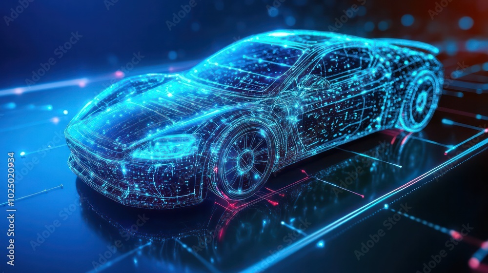 Naklejka premium AI programming for self-driving cars Representing cooperation in cutting-edge automotive technology