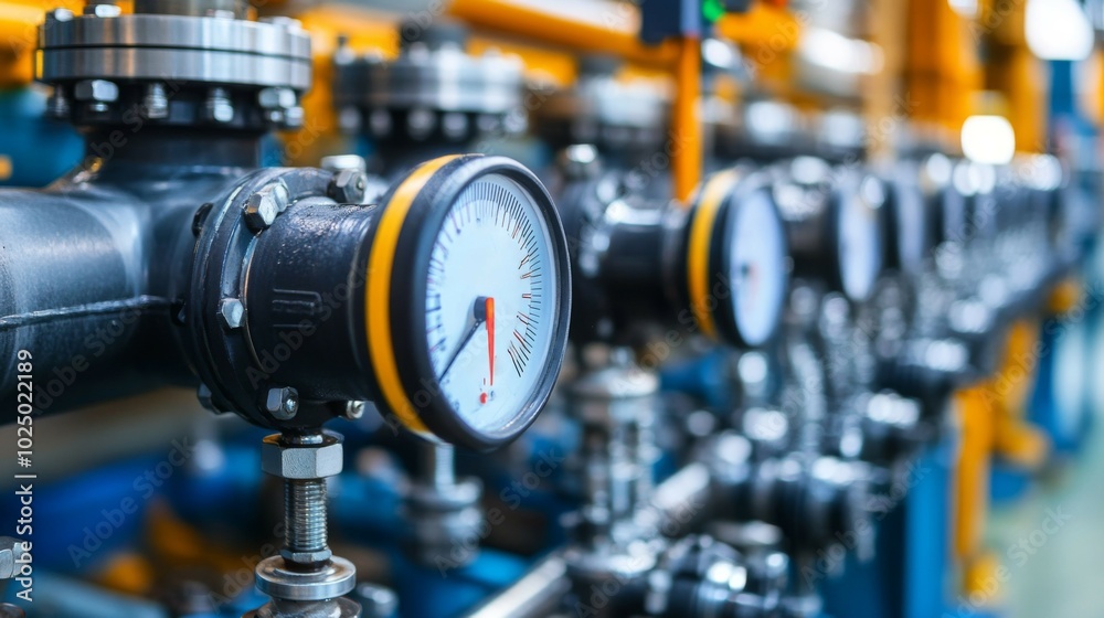 Industrial Pressure Gauge on a Pipe System Industrial Pressure Gauge on a Pipe System