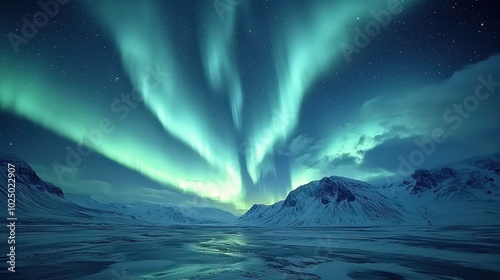 Majestic Northern Lights Over Snowy Landscape