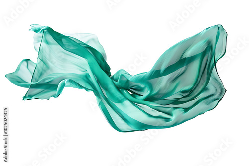 a piece of sea green color fabric flying in air isolated on a transparent background