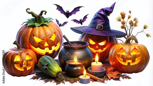 3D Witchcraft Halloween PNG Cut Out Element Set for Spooky Designs and Creative Projects, Perfect for Seasonal Decor