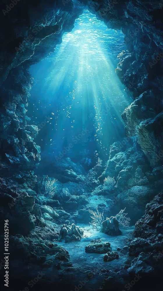 Obraz premium Underwater Cave with Beautiful Light Effects