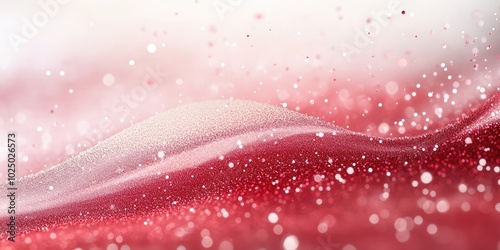 Red and white background, blurred pink glitter in the air, wavy shape.