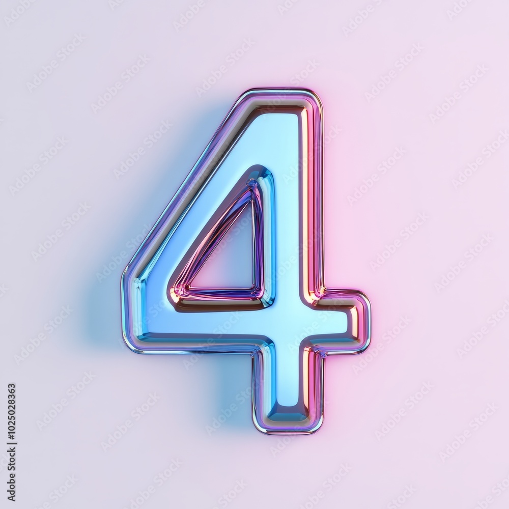 A shiny, colorful 3D number four with a gradient effect. A shiny, colorful 3D number four with a gradient effect.