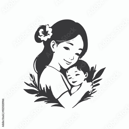 A mother tenderly holding and embracing her young child 