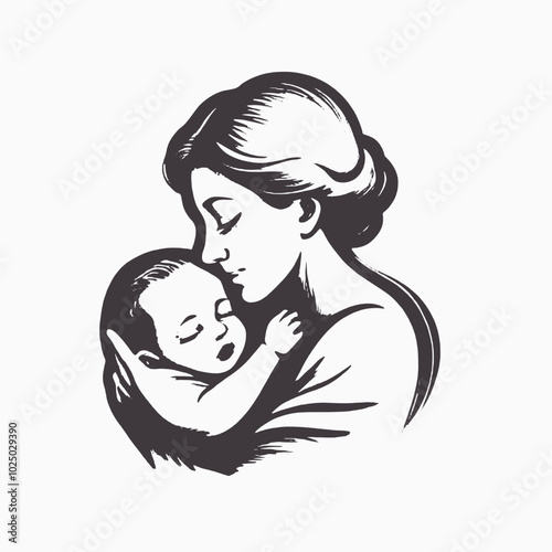 A mother tenderly holding and embracing her young child 