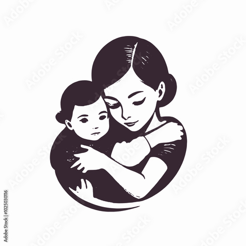 A mother tenderly holding and embracing her young child 