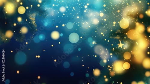 Light blue and yellow Christmas background. AI generated illustration.