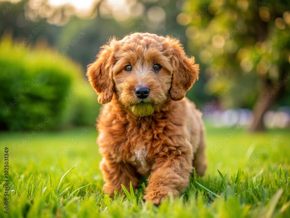 Adorable Brown Goldendoodle Puppy Playing in the Grass, Perfect for Pet Lovers and Animal Enthusiasts Everywhere Adorable Brown Goldendoodle Puppy Playing in the Grass, Perfect for Pet Lovers and Animal Enthusiasts Everywhere