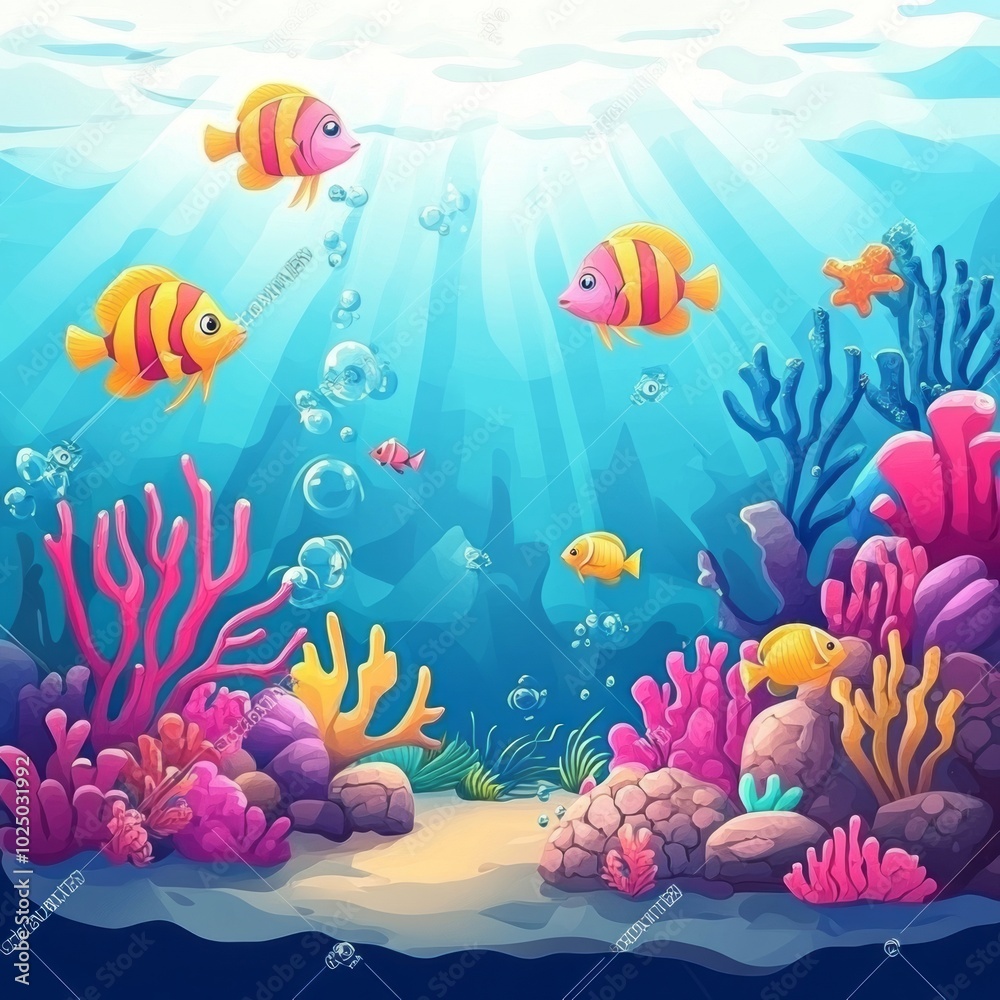 Fototapeta premium Colorful Coral Reefs Cartoon Vector Illustration