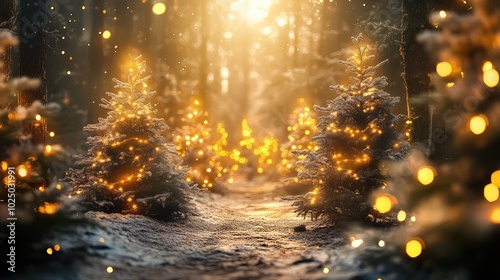 Lovely Christmas tree with decorations and merry lights. AI generated illustration.