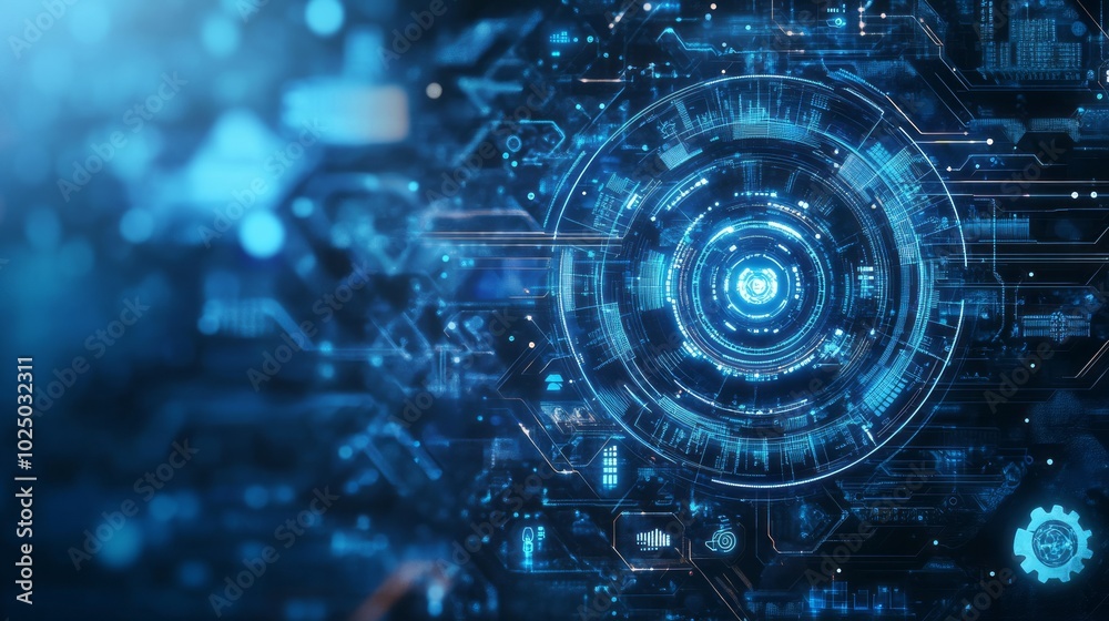 Futuristic AI Assistant Holographic Interface with Data Icons Futuristic AI Assistant Holographic Interface with Data Icons
