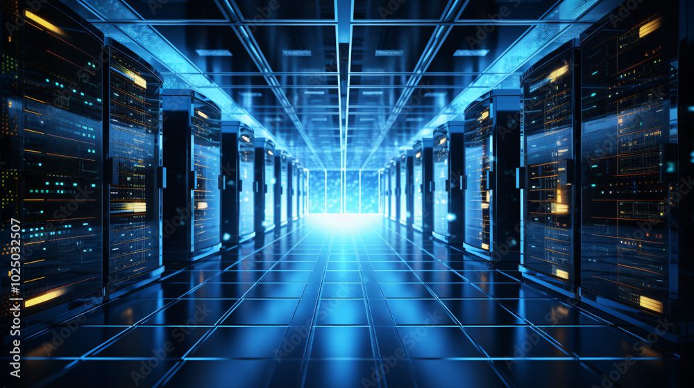 Modern big server room. Modern big server room.