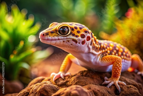 Adorable Cute Leopard Gecko in a Vibrant Habitat Perfect for Reptile Lovers and Pet Enthusiasts Captured in Stunning