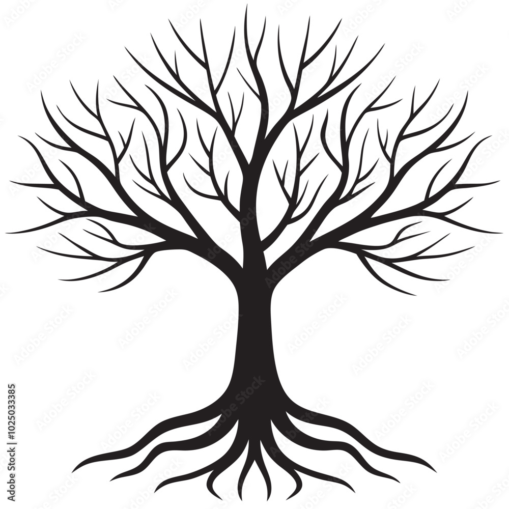 Obraz premium A dead tree silhouette vector icon logo on white background.