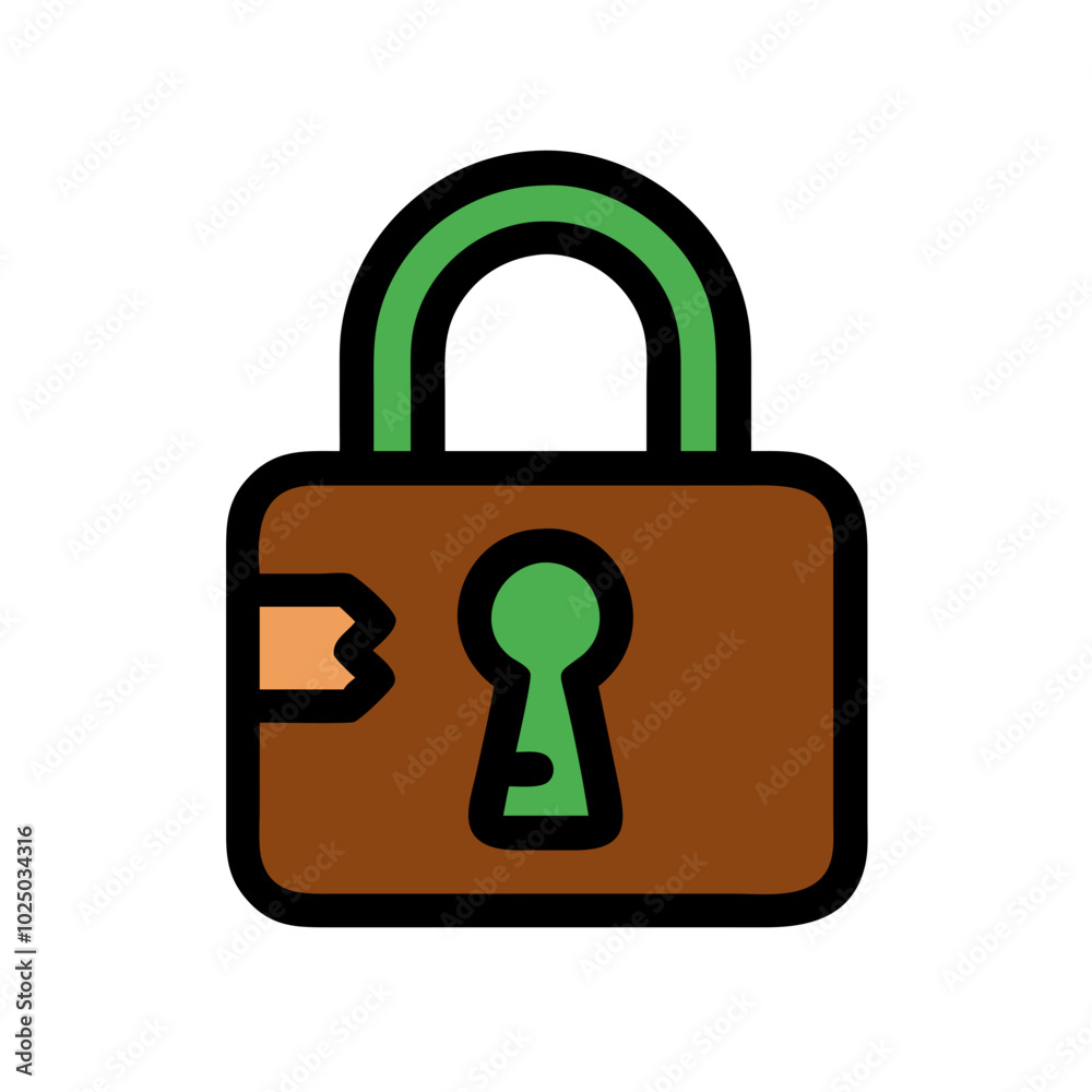 Lock vector icon, simple flat design, security and protection, minimalist line art style, icon on transparent background, low-rise construction theme, green-brown color palette Lock vector icon, simple flat design, security and protection, minimalist line art style, icon on transparent background, low-rise construction theme, green-brown color palette