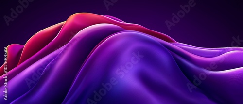 A vibrant abstract wave of silk-like textures in rich purple and pink hues, creating a dynamic visual flow against a dark background.
