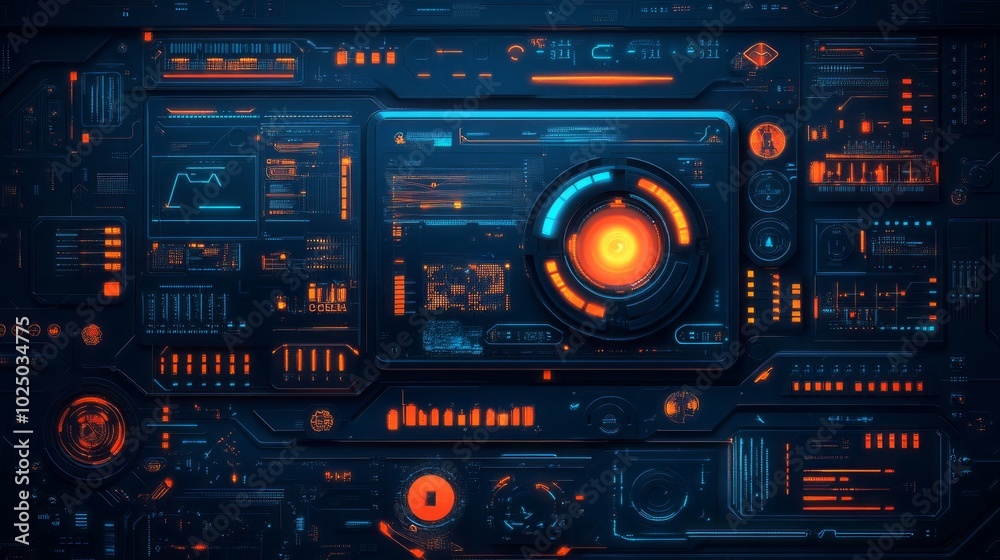 Cyberpunk Digital Interface Blue Orange Futuristic Tech Cyberpunk Digital Interface Blue Orange Futuristic Tech