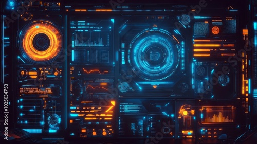 Cyberpunk Digital Interface Blue Orange Tech Aesthetics