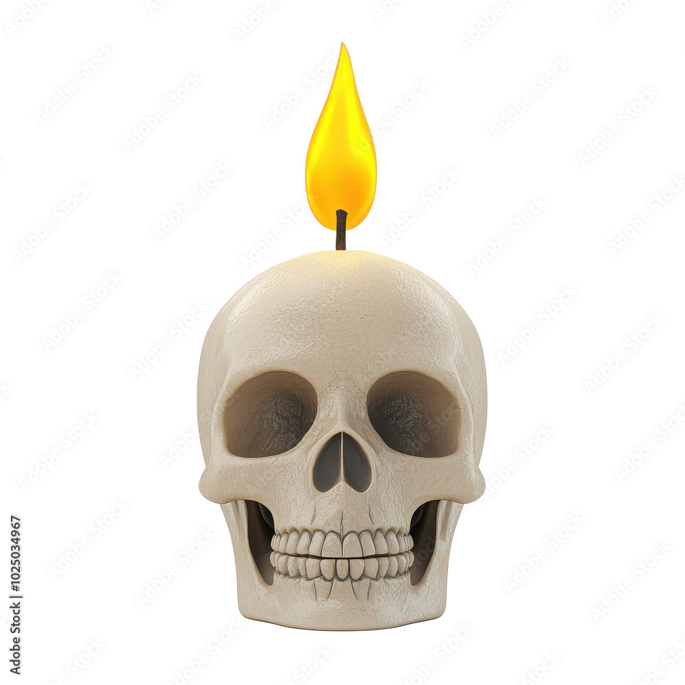A skull candle with a flame, isolated on a white background. A skull candle with a flame, isolated on a white background.
