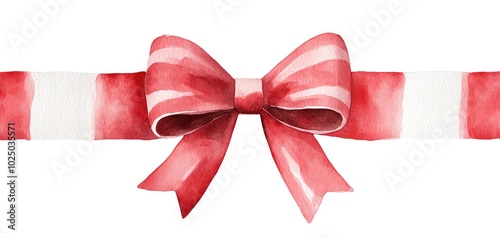 A beautiful watercolor painted red bow on a ribbon, perfect for gift wrapping and decoration. photo