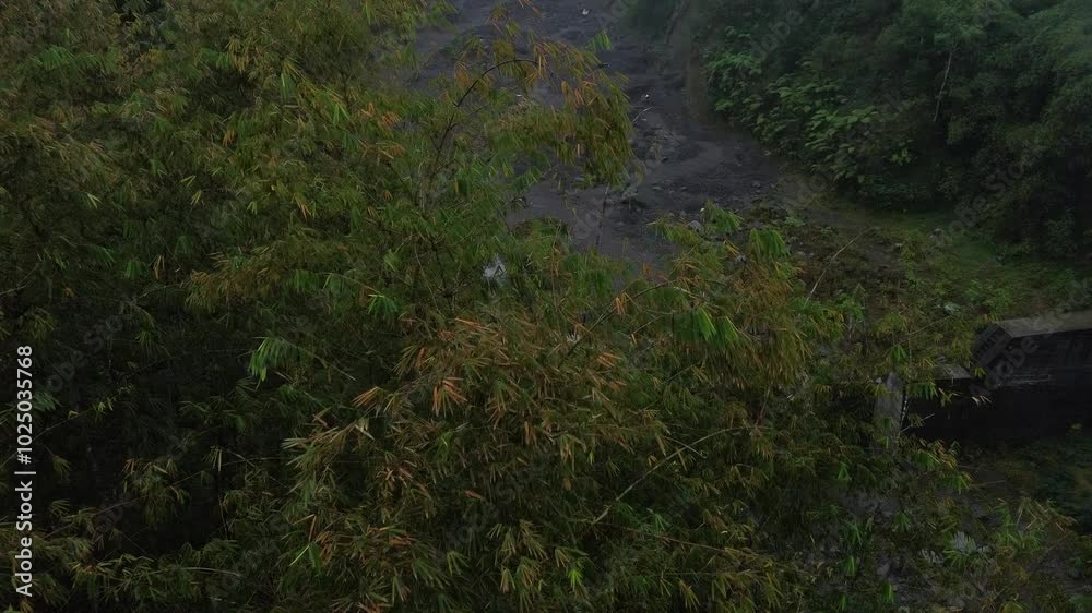 Aerial view, the luxury of a valley on the slopes of Mount Merapi Aerial view, the luxury of a valley on the slopes of Mount Merapi