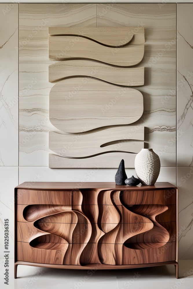 A wooden cabinet with carved decorative panels, showing how strategic removal of wood creates intricate, lightweight designs